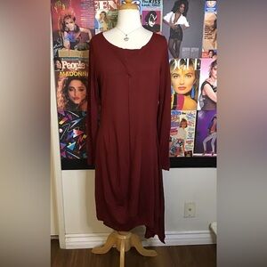 Peruvian Connection Burgundy Long Sleeve Dress